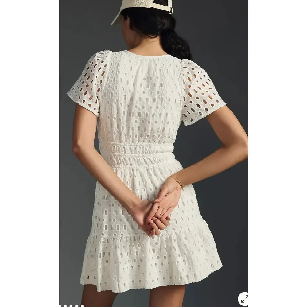 Anthropologie The Somerset Mini Dress Eyelet Edition Bright White Size XL - Picture 4 of 9